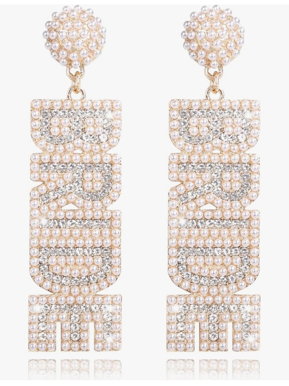 “BRIDE” Gold and Pearl Statement Drop Earrings